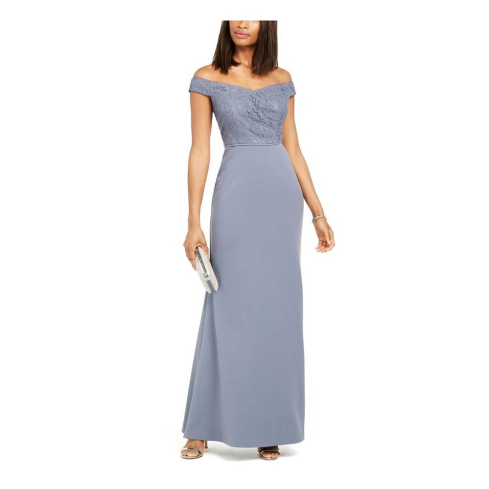 ADRIANNA PAPELL Womens Blue Short Sleeve Full-Length Formal Sheath Dress 12